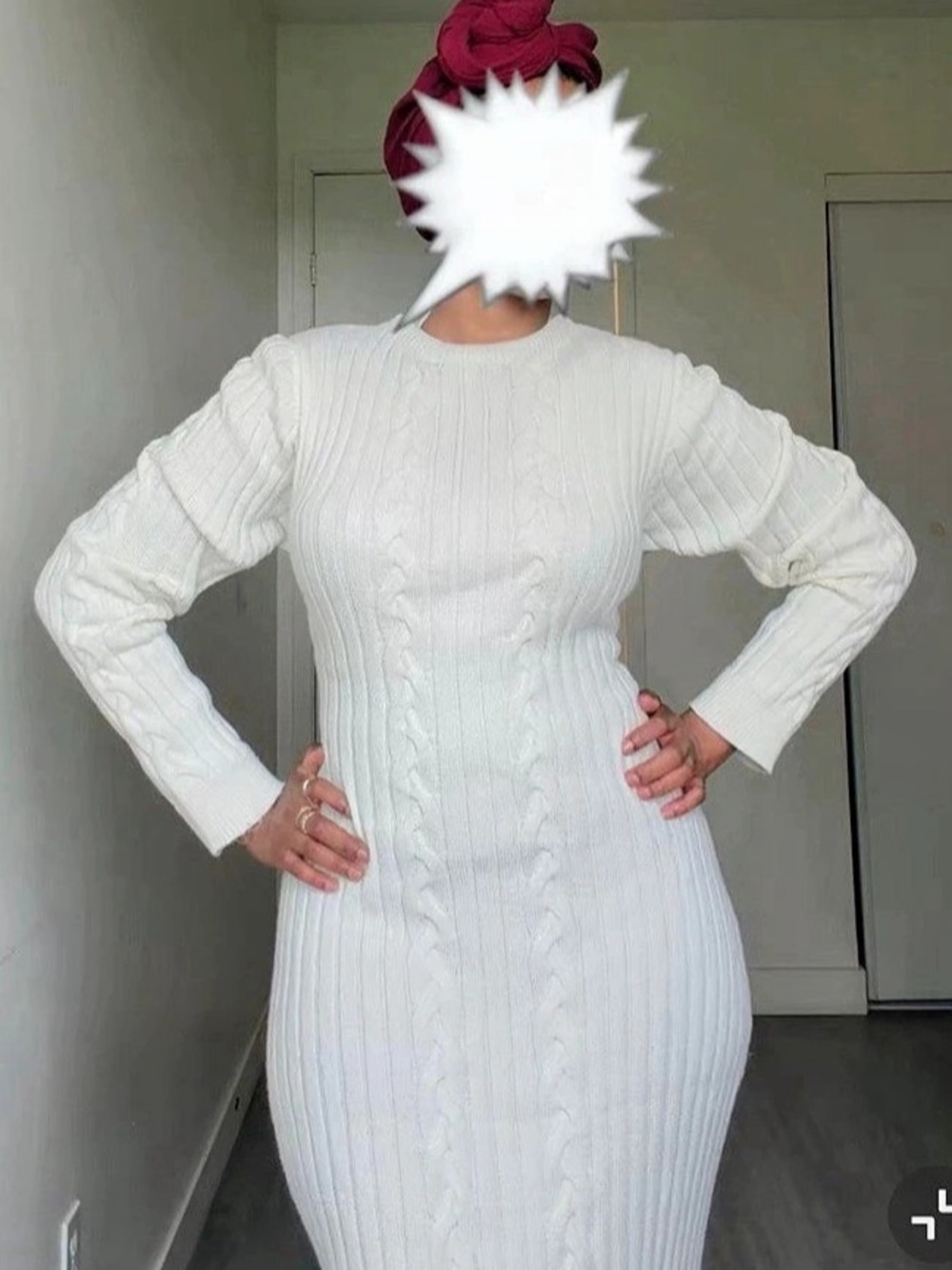 White Long Sleeve Midi Dress Like New